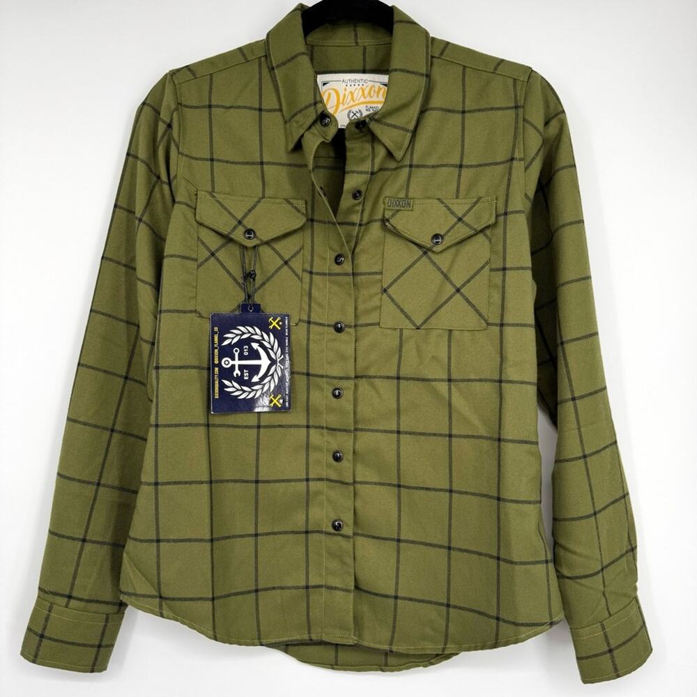 NWT Dixxon Flannel Women's The Bodie‎ OD Green Snap Buttons Long Sleeve Shirt S